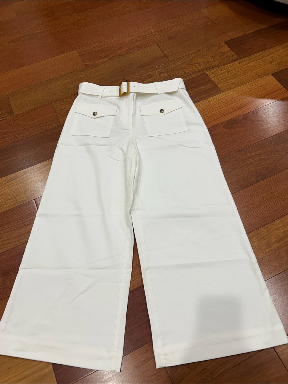 Ladies size 8 white new with tags LOFT ankle wide leg pants - Picture 2 of 9